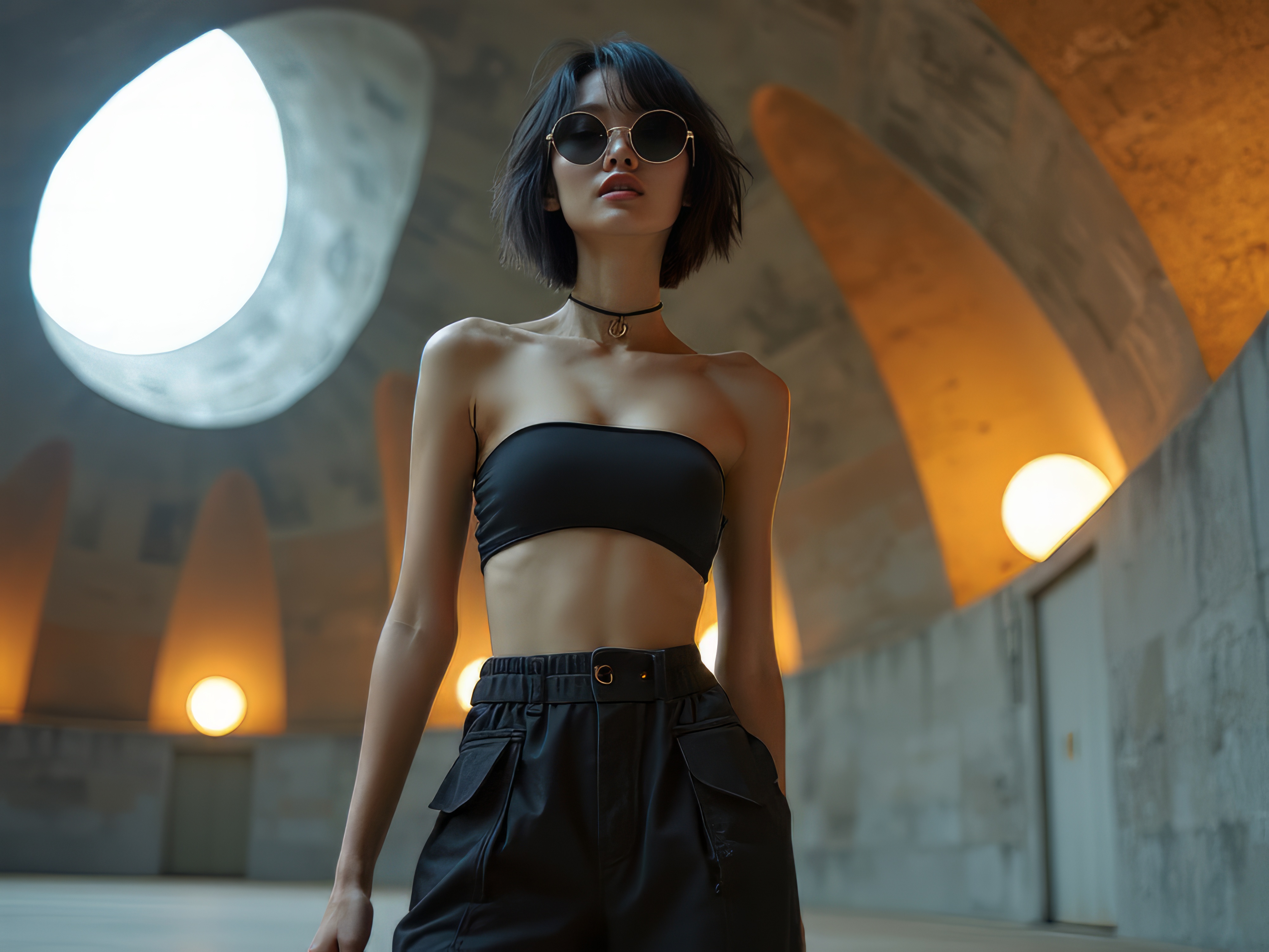 FLUX prompt: High fashion photo of a slim, small breast, flat c...