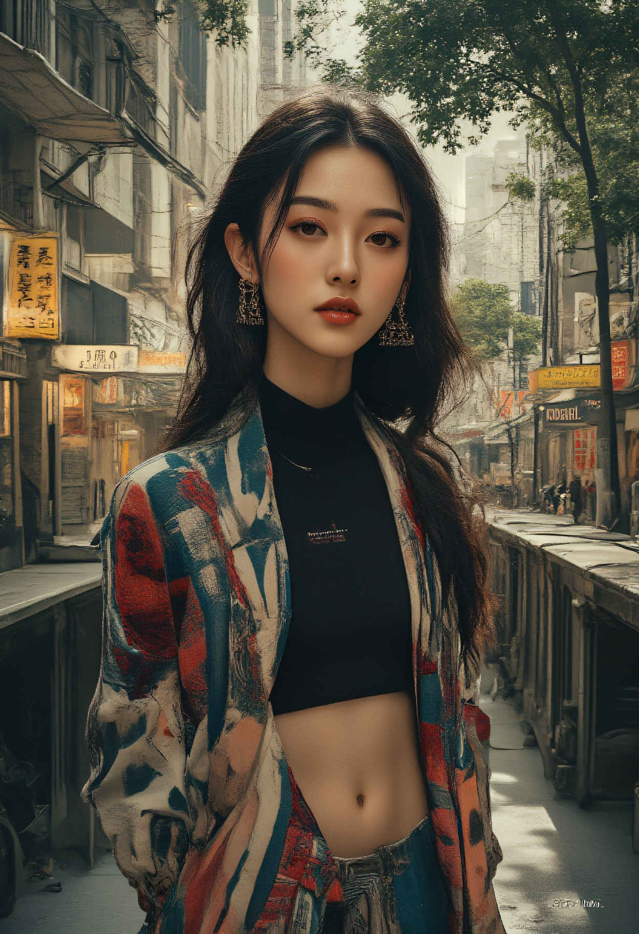 FLUX prompt: large format, Street fashion shot from a distance ...