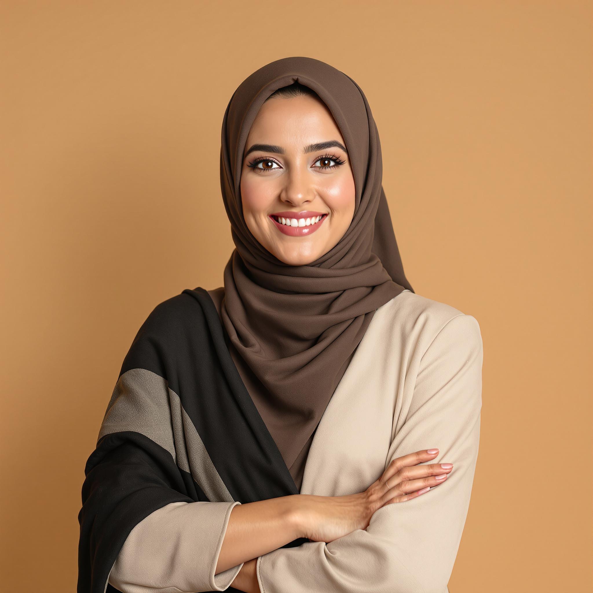 FLUX prompt: portrait of a regular arab woman 30 posing confide...