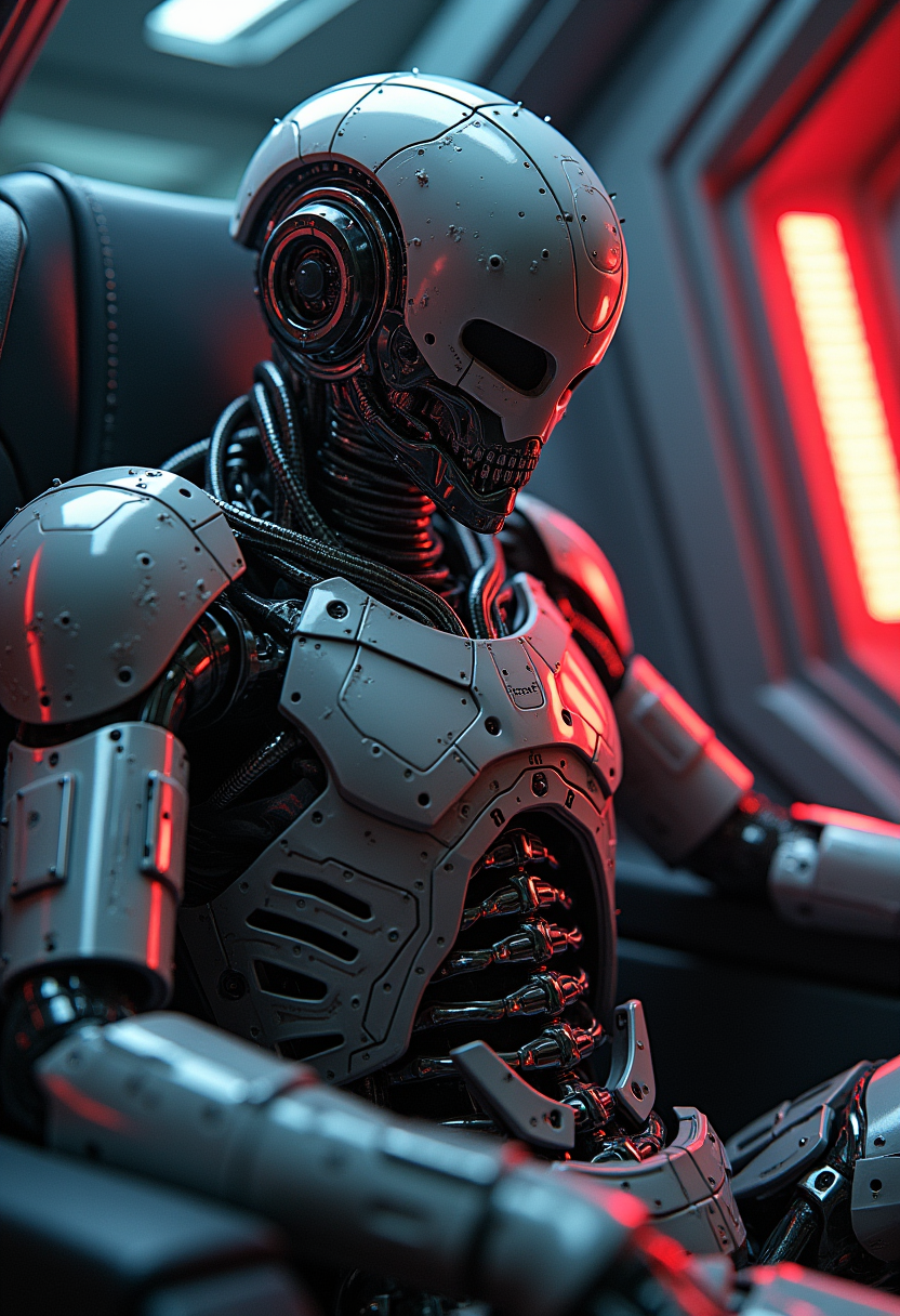 FLUX prompt: Ultra-detailed cyborg in a spaceship, with anthrop...