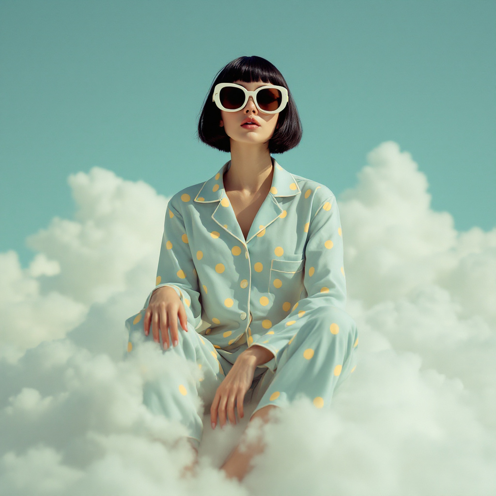 FLUX prompt: A photo of an eccentric woman sitting on top of wh...