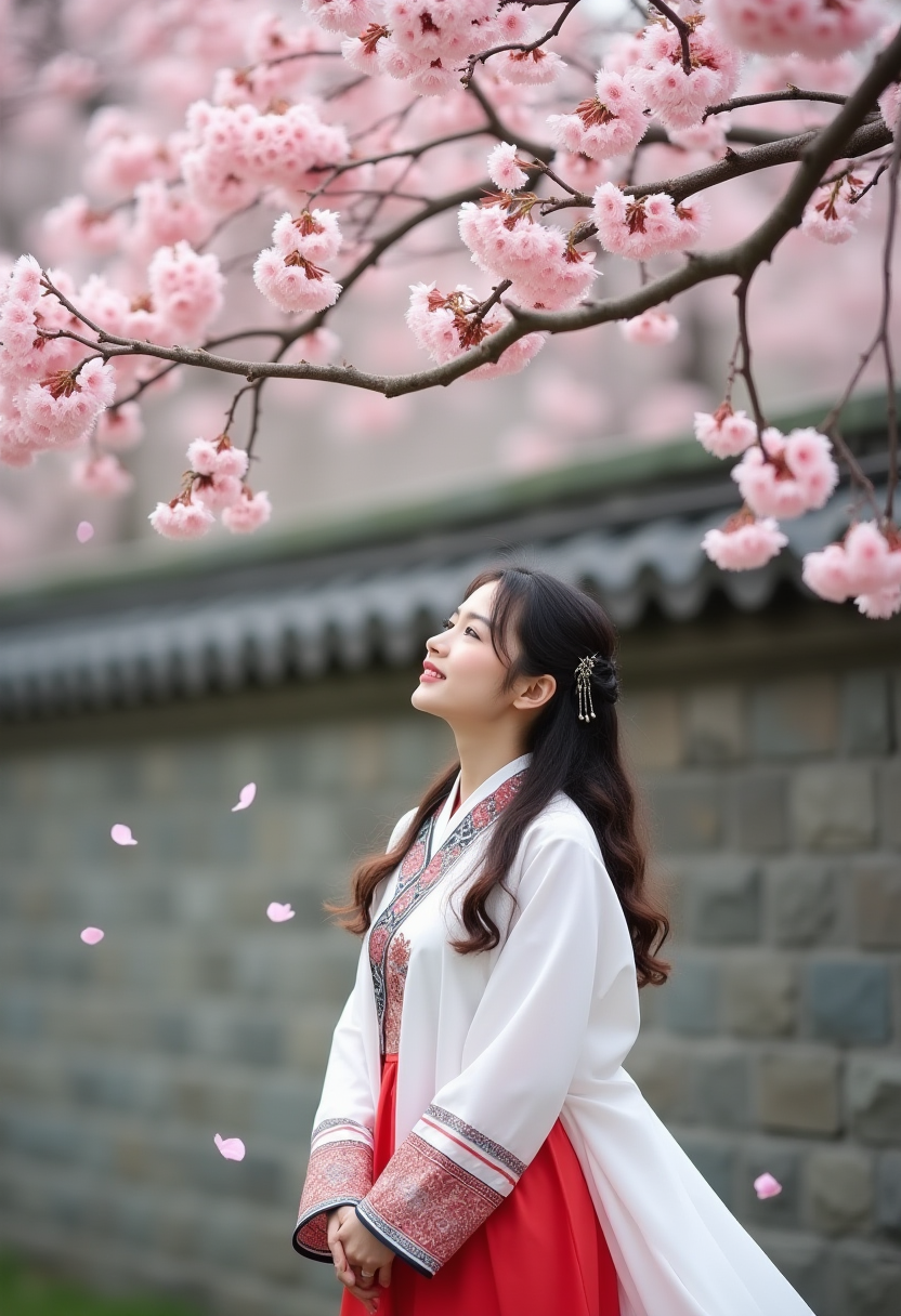 FLUX prompt: A woman in a traditional Chinese Hanfu dress, whit...