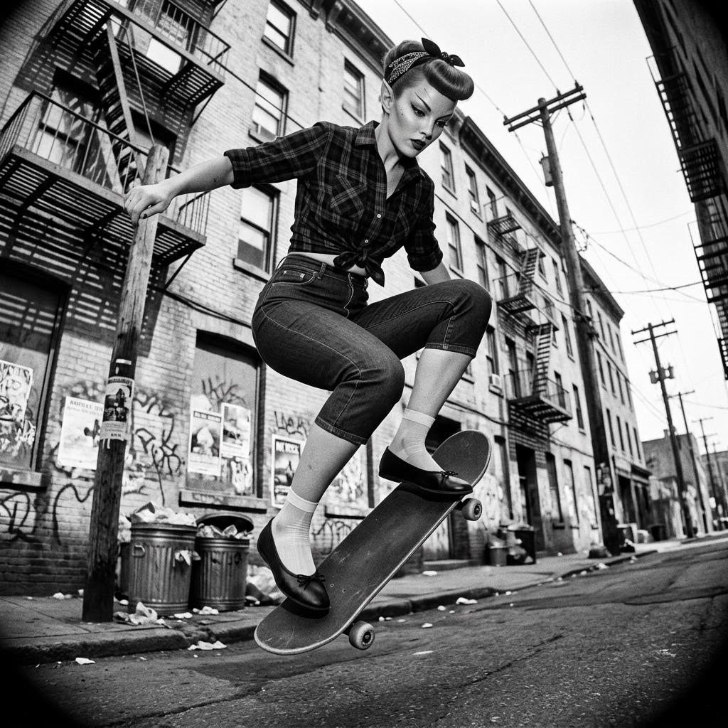 Nano Banana prompt:  Action cam, dynamic tilt view, pro alien skate bo...