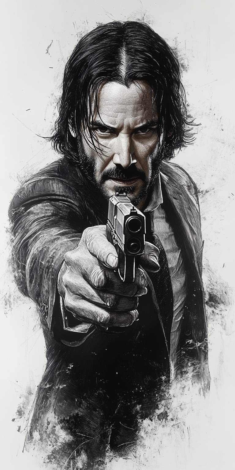 Midjourney prompt: Keanu Reeves as John Wick in the style of a pencil...