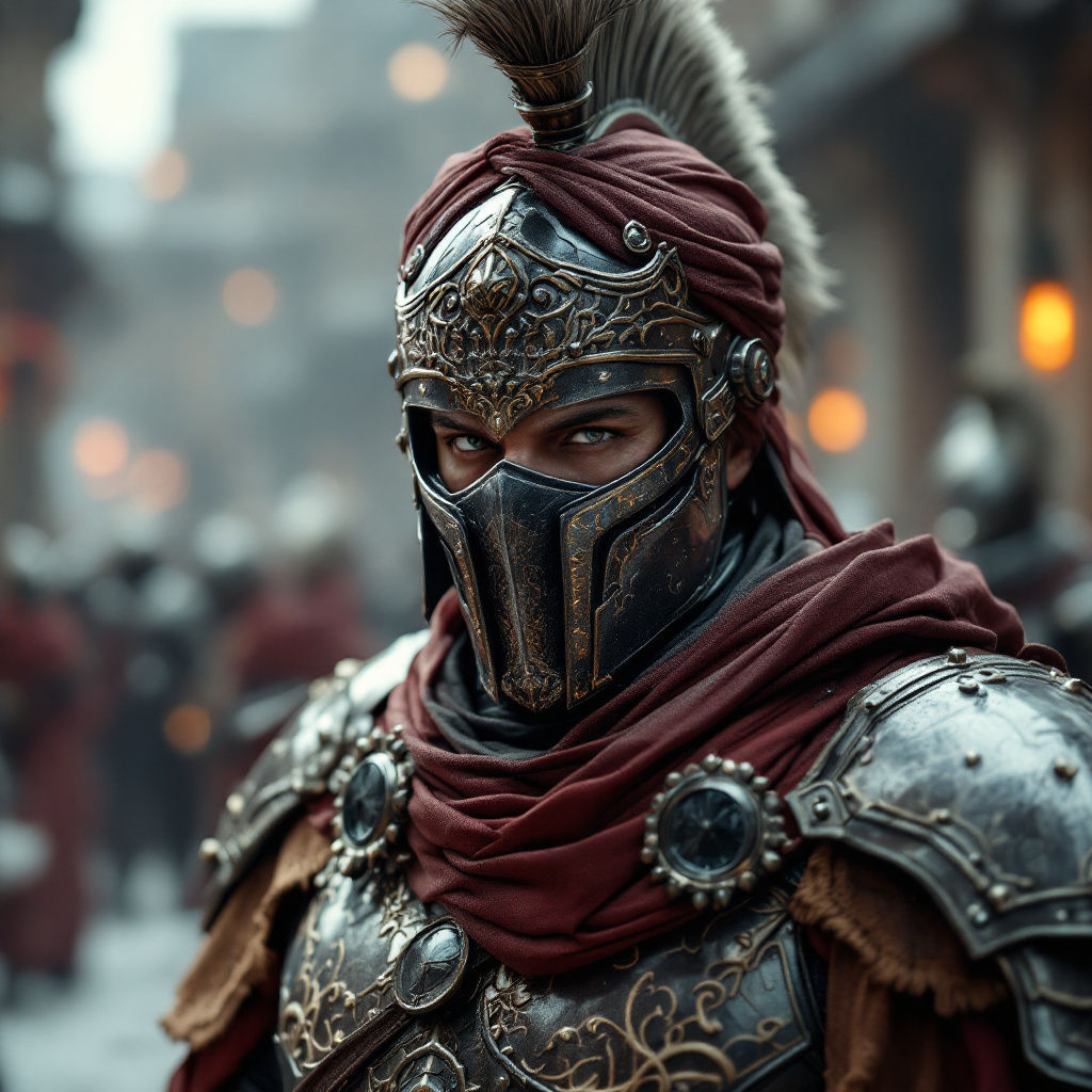 FLUX prompt: Male Legionary warrior in a Futurist battleground,...