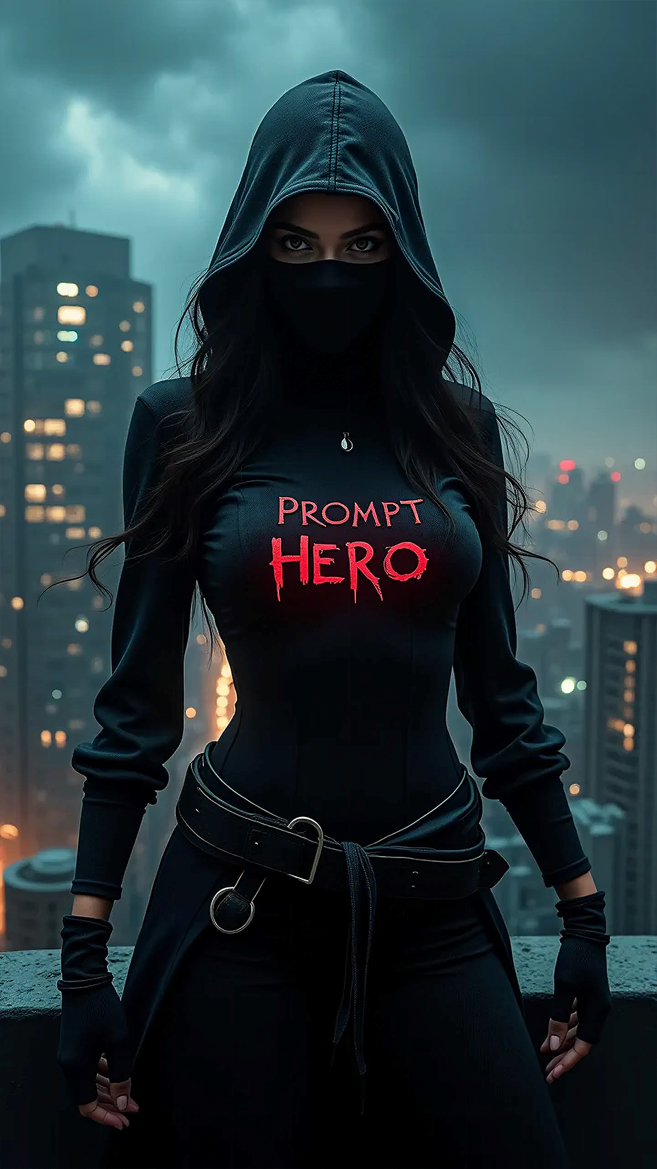 FLUX prompt: Digital artwork, concept art, a female ninja with ...