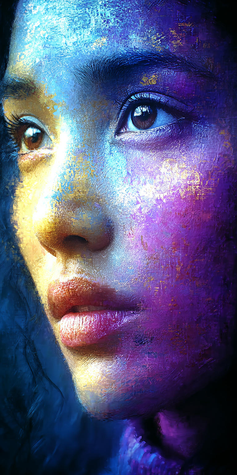 Midjourney prompt: a painting of a woman, in the style of brushstroke...