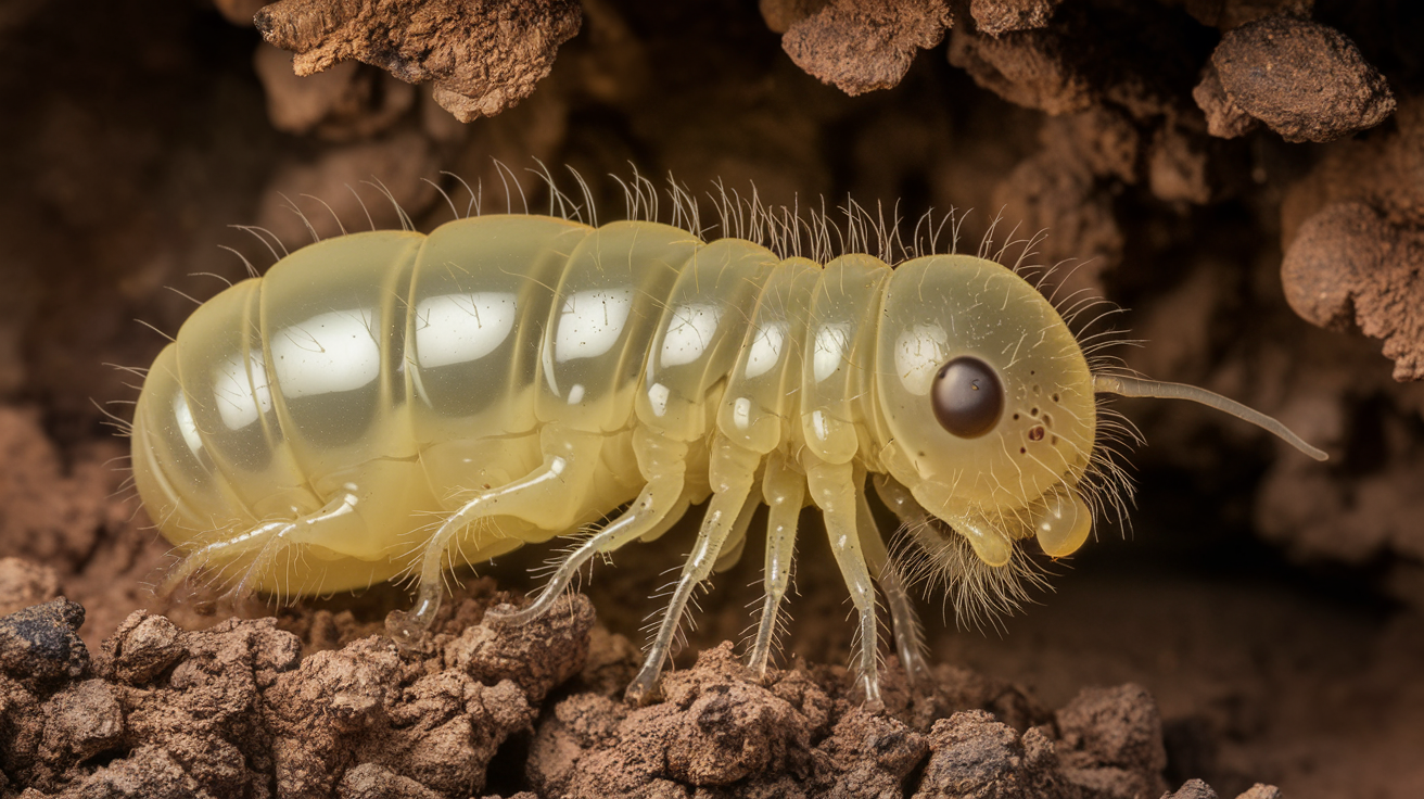 Ideogram prompt: A rare species of parasitic fly larva that mimics ...