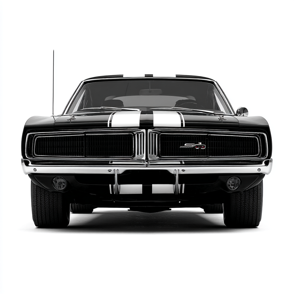 Midjourney prompt: classic 1969 Dodge Charger clipart, perfectly deta...