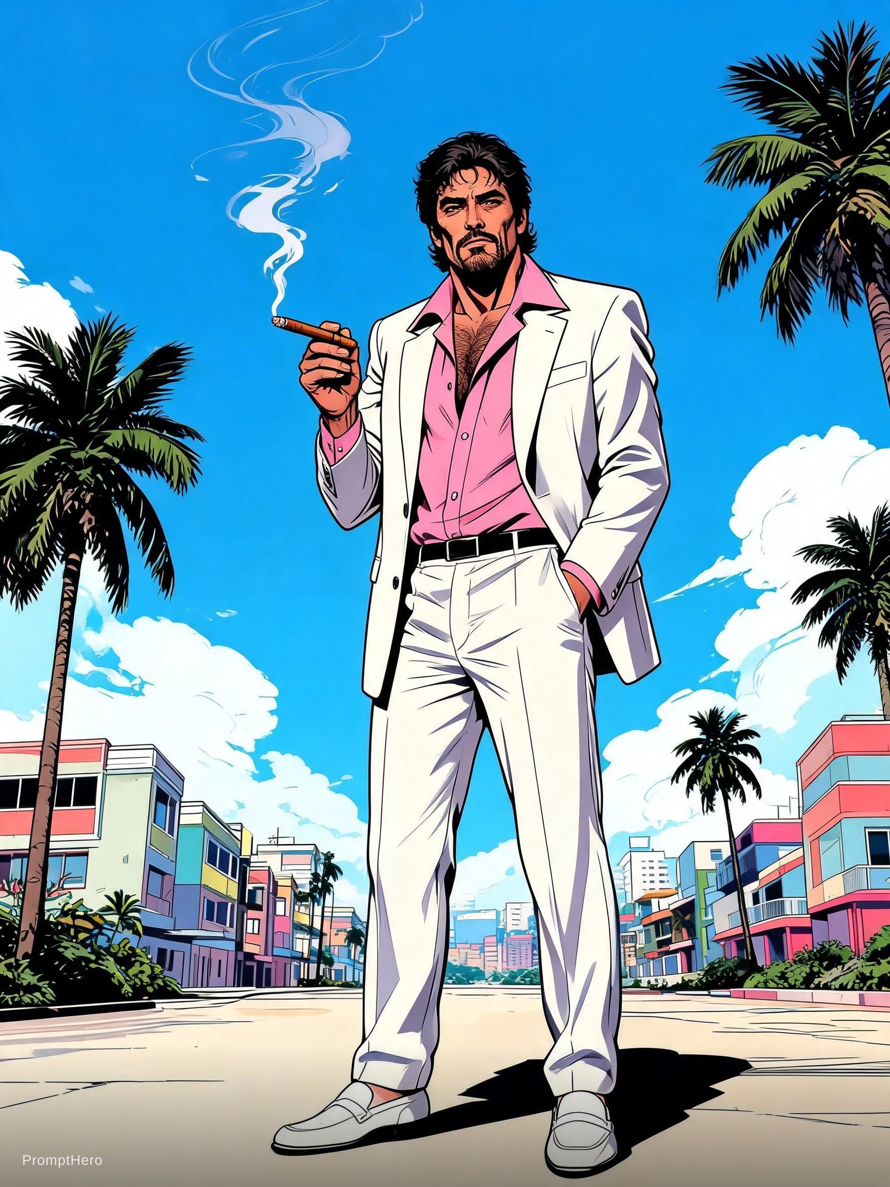 Hero prompt: Full-body illustration of Al Pacino in a stylized ...