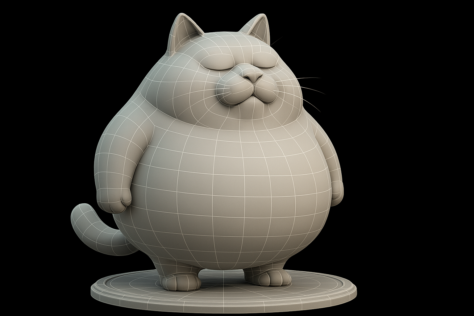 Sora prompt: A stylized 3D-rendered sculpture of a chubby, cart...