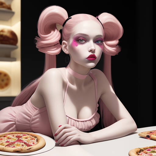 DreamShaper prompt: Cuisine, Vogue Runway Model with long Pigtails in ...