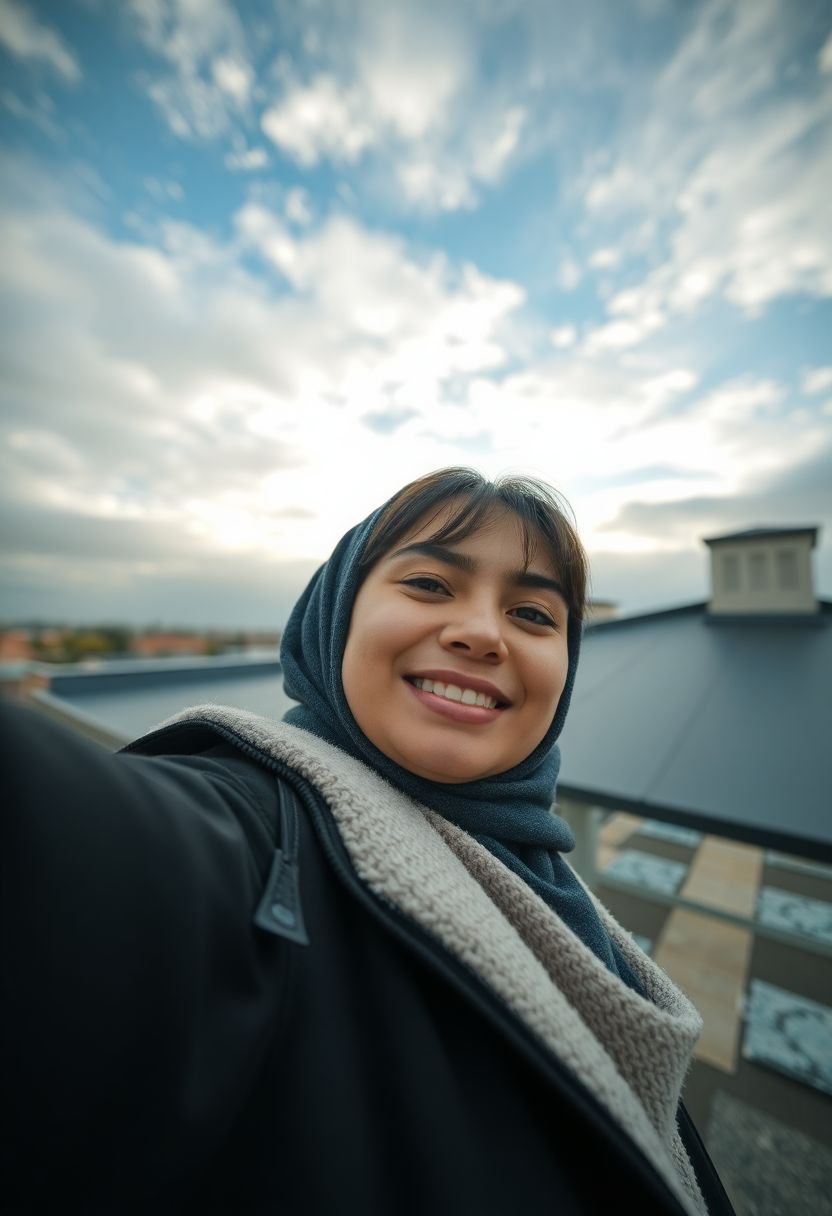 FLUX prompt: Ultra Realstic, Closed-view selfie from low angle,...