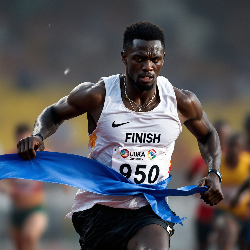 FLUX prompt: a lonely black African tired runner finishes by t...