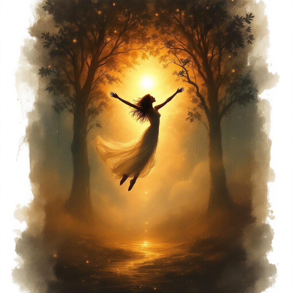 FLUX prompt: Dreamlike artistic painting of a woman suspended b...
