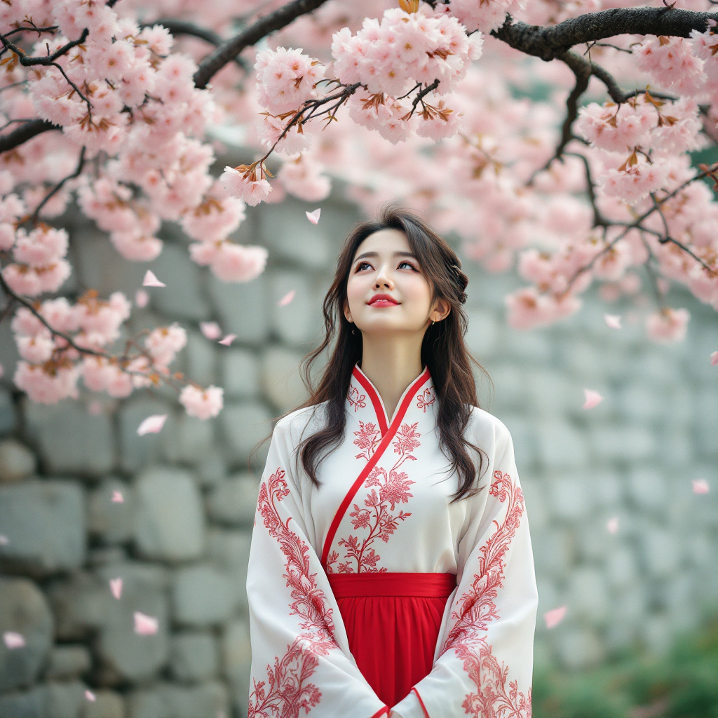 FLUX prompt: A woman in a traditional Chinese Hanfu dress, whit...