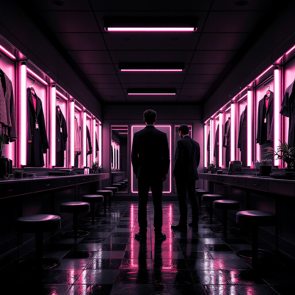 FLUX prompt: no people empty dressing room(male)