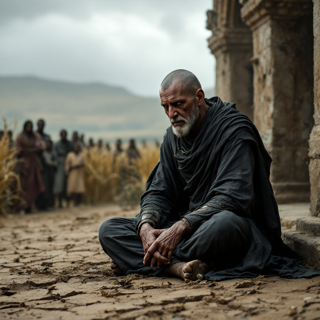 FLUX prompt: - **The King**: A man in his late 50s, with a rega...