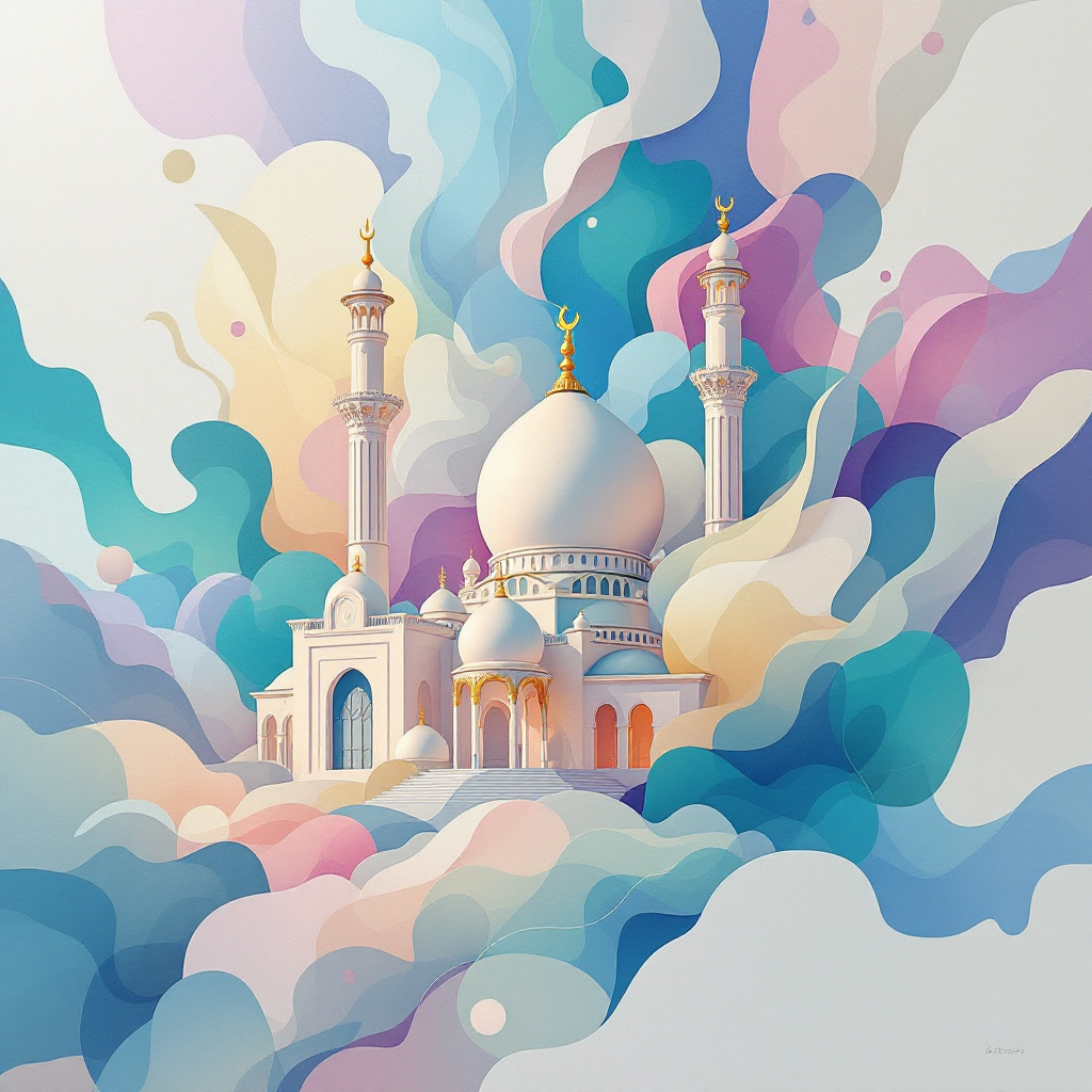 FLUX prompt: a beautiful mosque, painting by Lois van Baarle an...