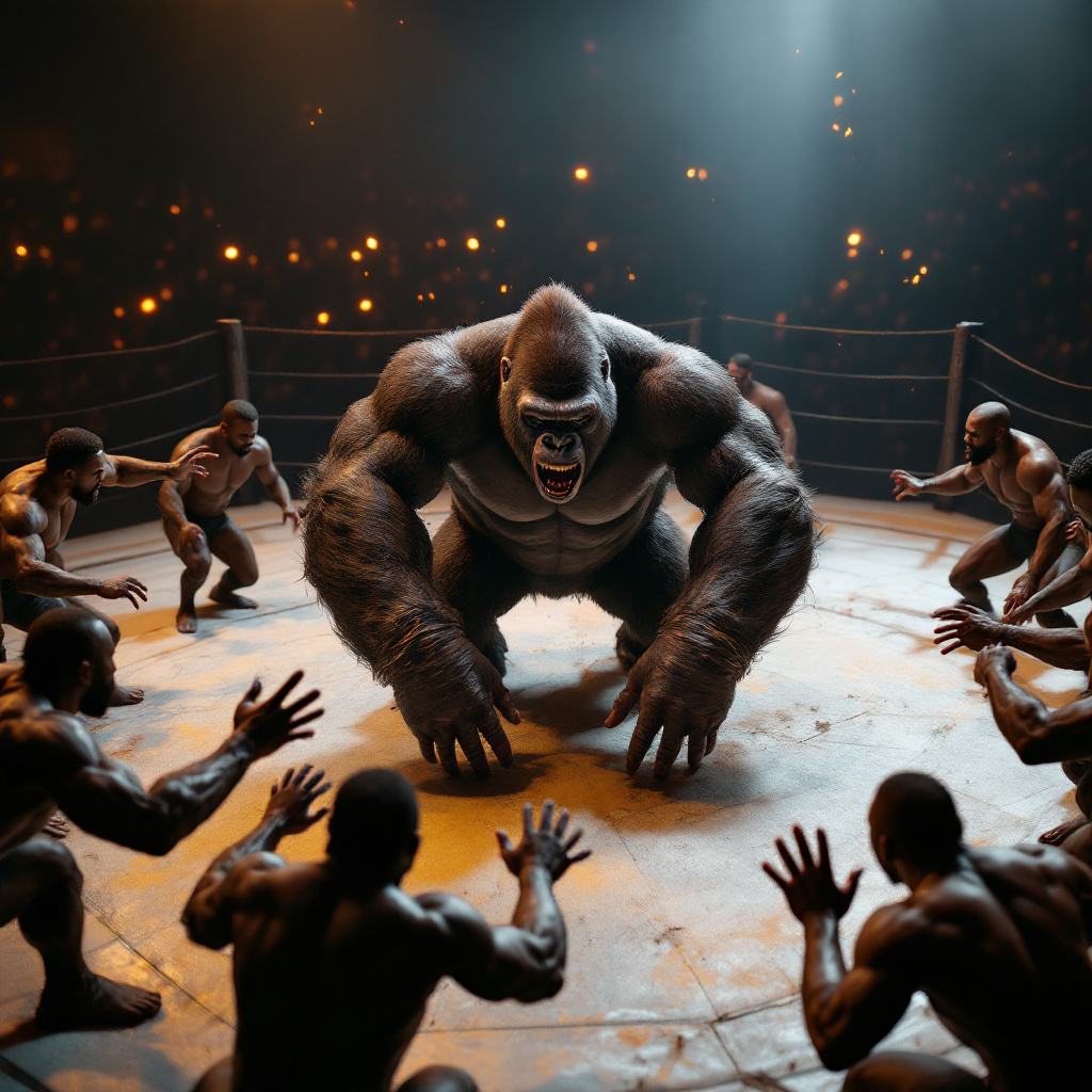 FLUX prompt: Cinematic professional 3D animation of a gorilla i...
