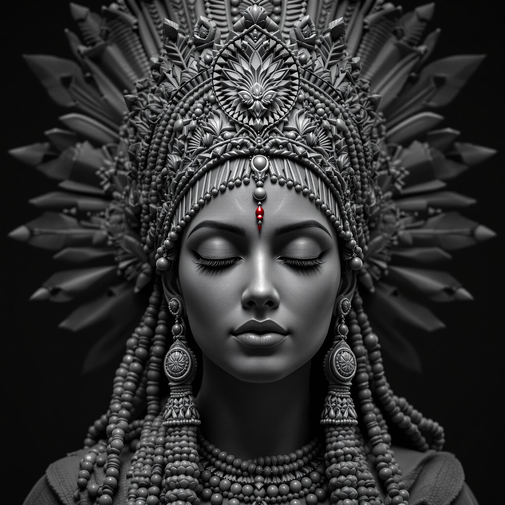 FLUX prompt: a black and white sculpture of Indian woman with a...