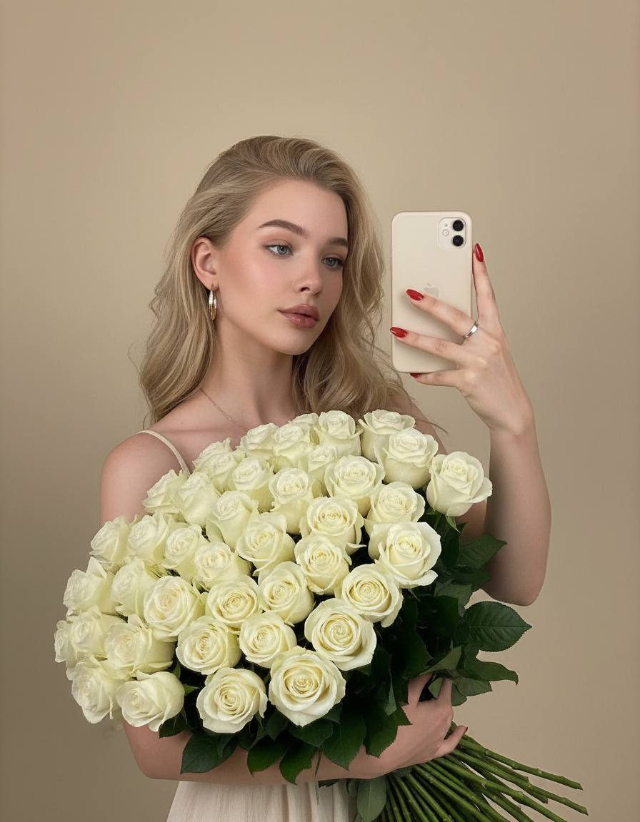 White Rose Bouquet Selfie