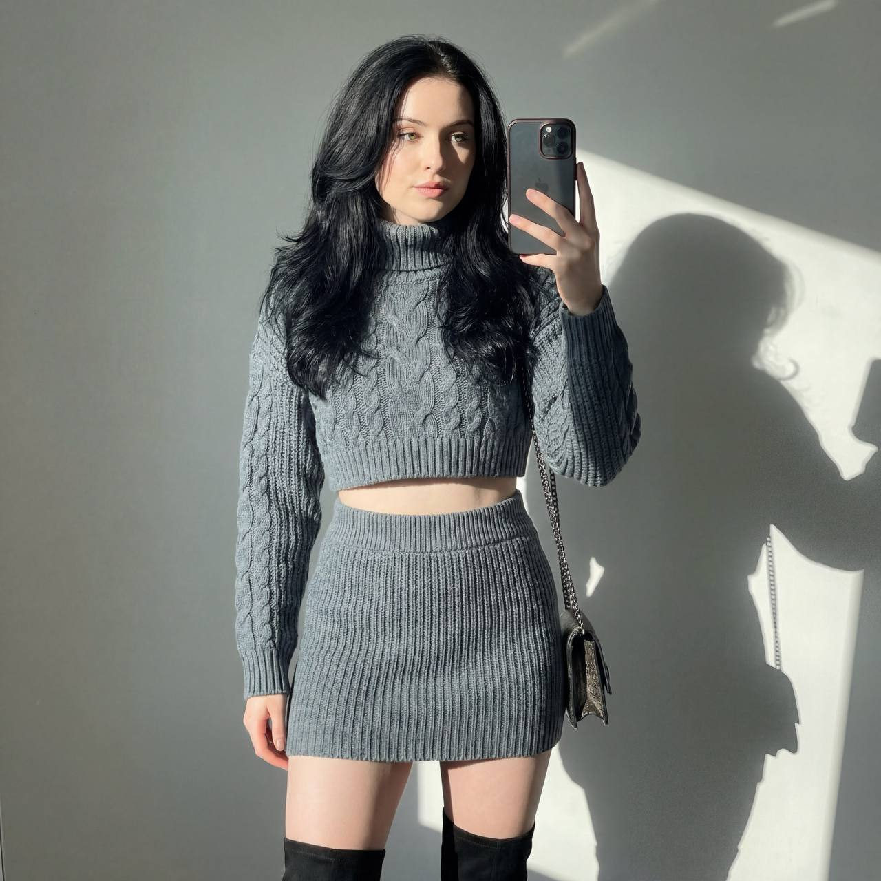Grey Knit Turtleneck Selfie