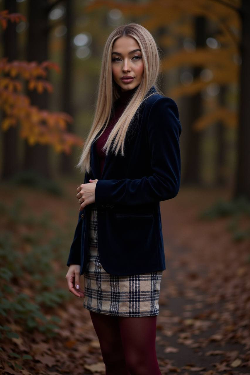 Elegant Woman in Autumn Forest Portrait