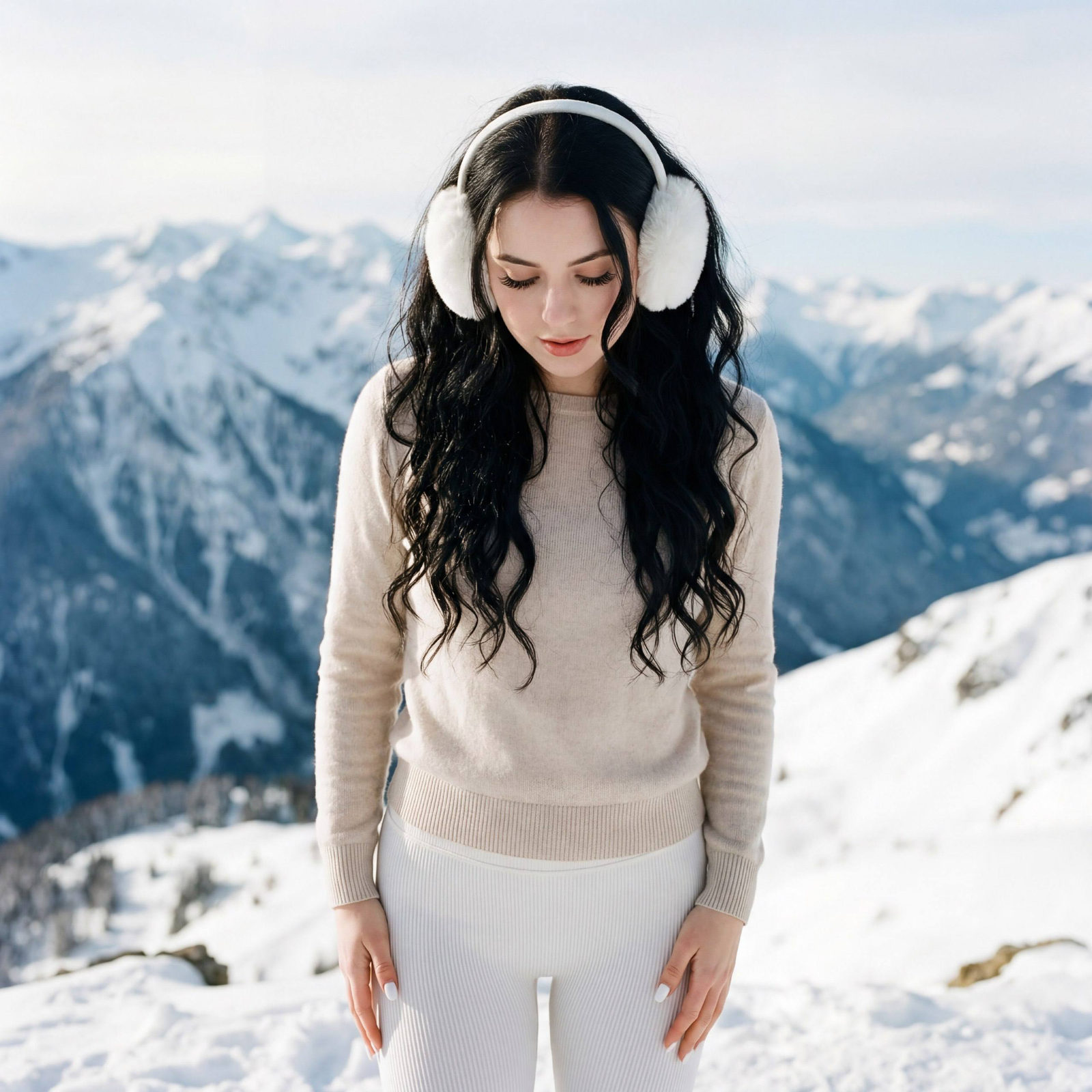Stunning Winter Portrait on Mountain with Natural Lighting