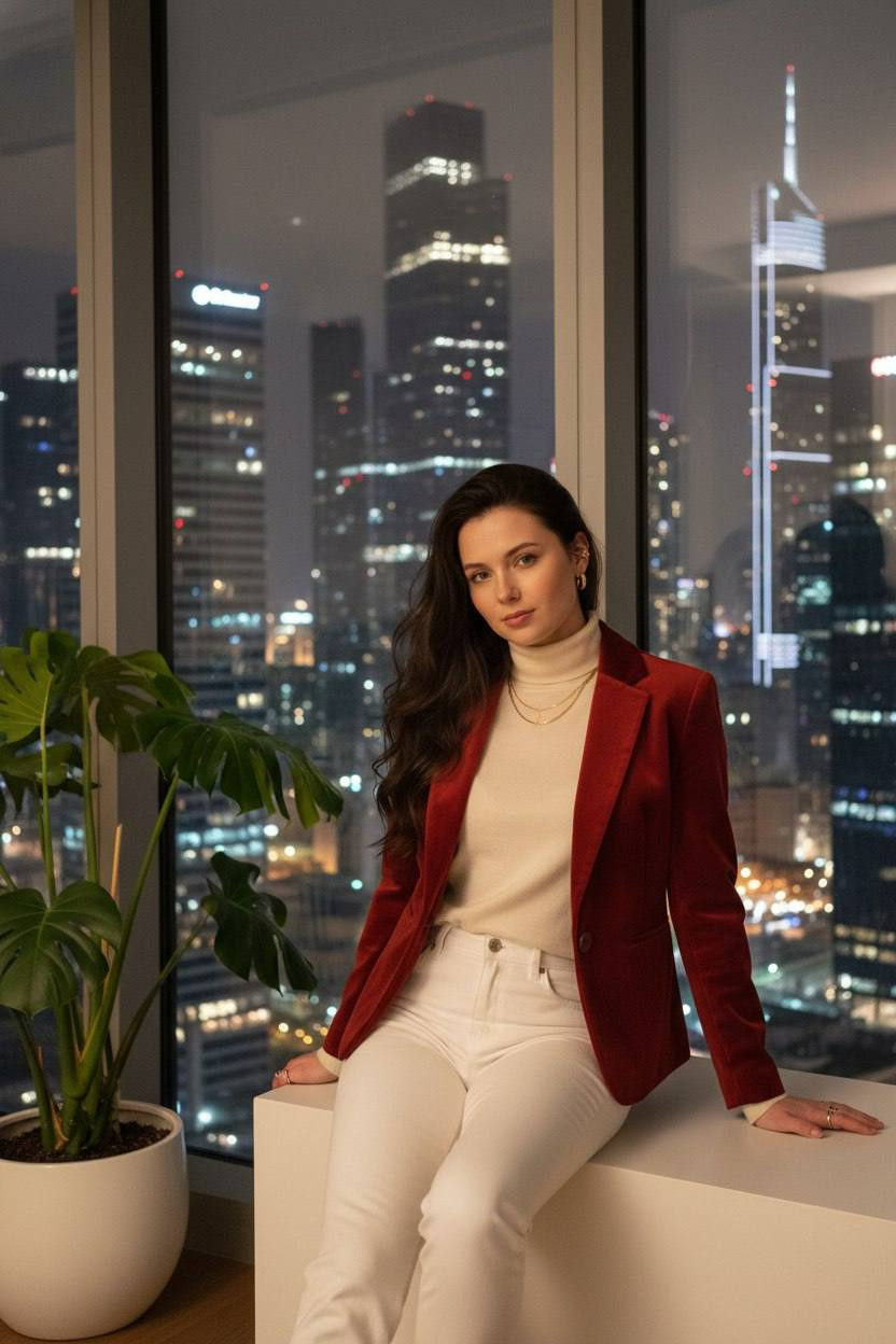 Red Velvet Blazer Window