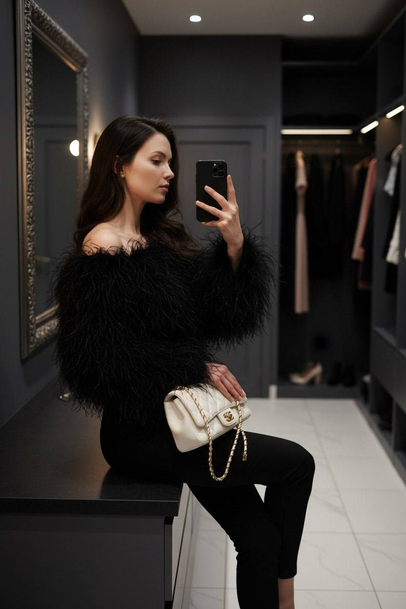Black Feather Top Selfie