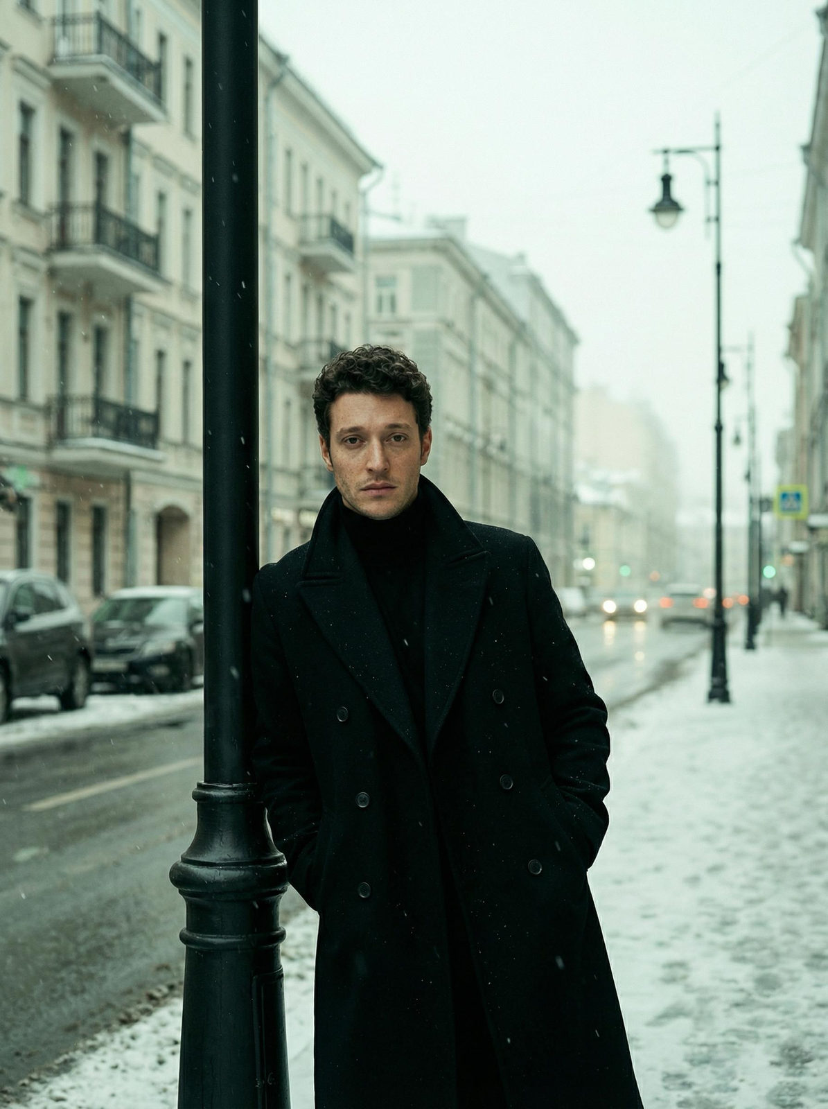 Black Wool Coat Snowfall
