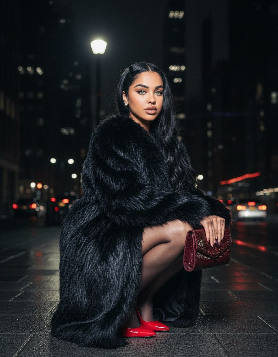 Fur Coat Red Pumps