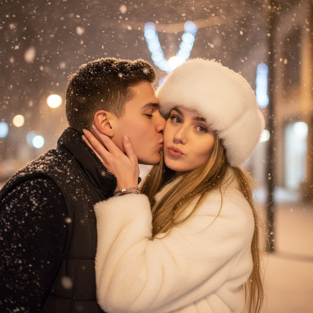 Winter Couple Kiss