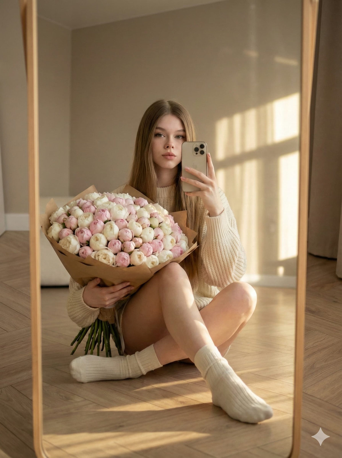 Cream Knit Sweater Roses