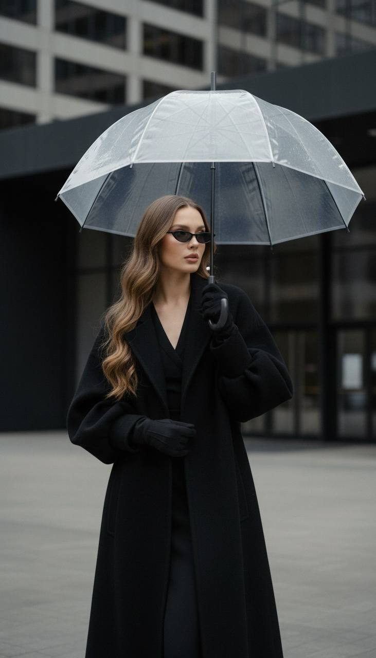 Black Coat Umbrella Street