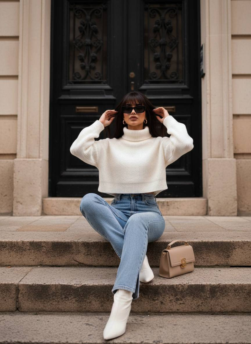 Creamy Knit on Stone Steps