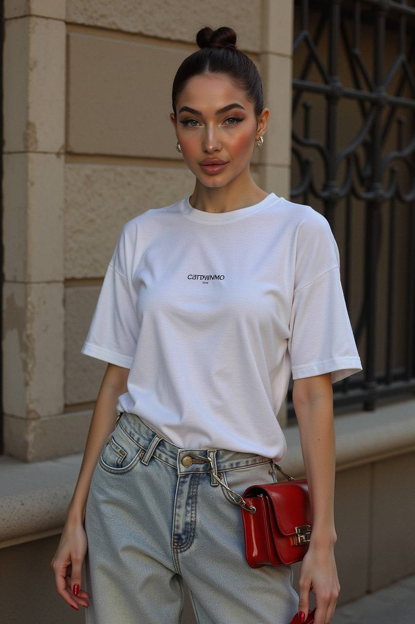 Red Bag Gray Jeans