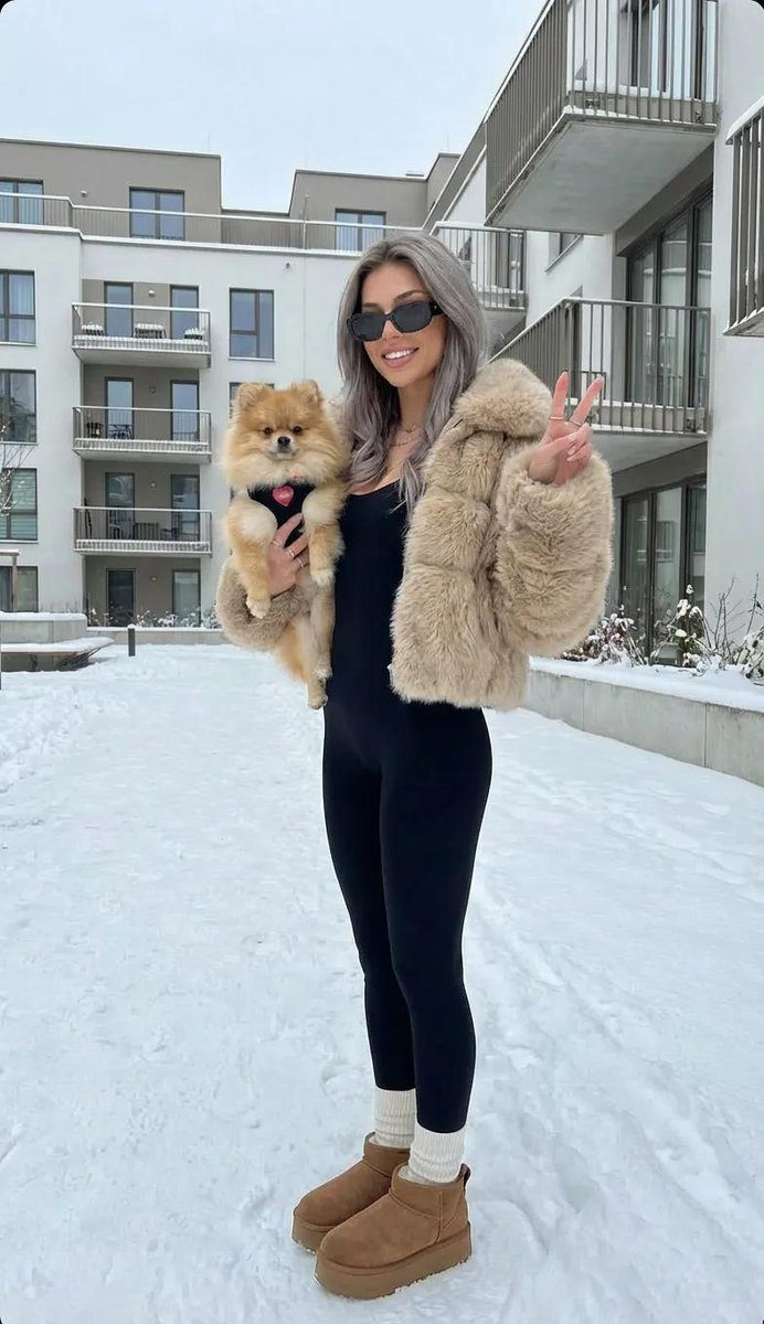 Fur Coat Snowy Courtyard