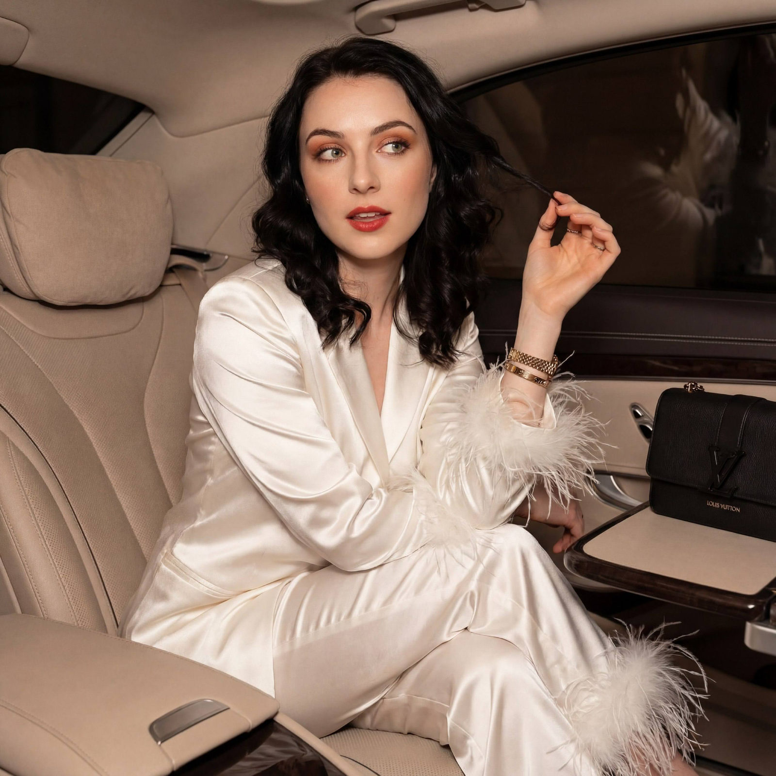 White Satin Feather Suit