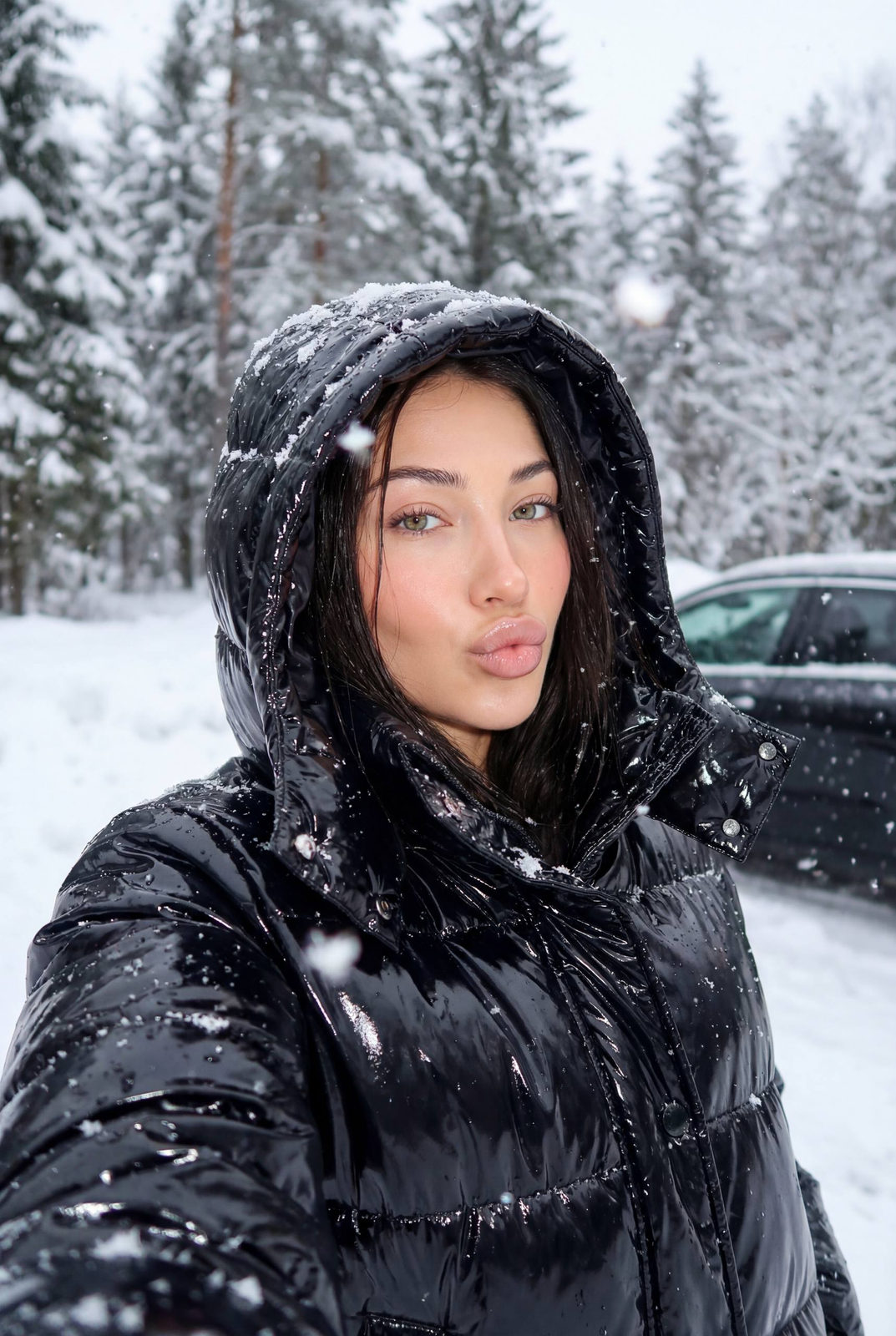 Snowy Forest Puffer Selfie