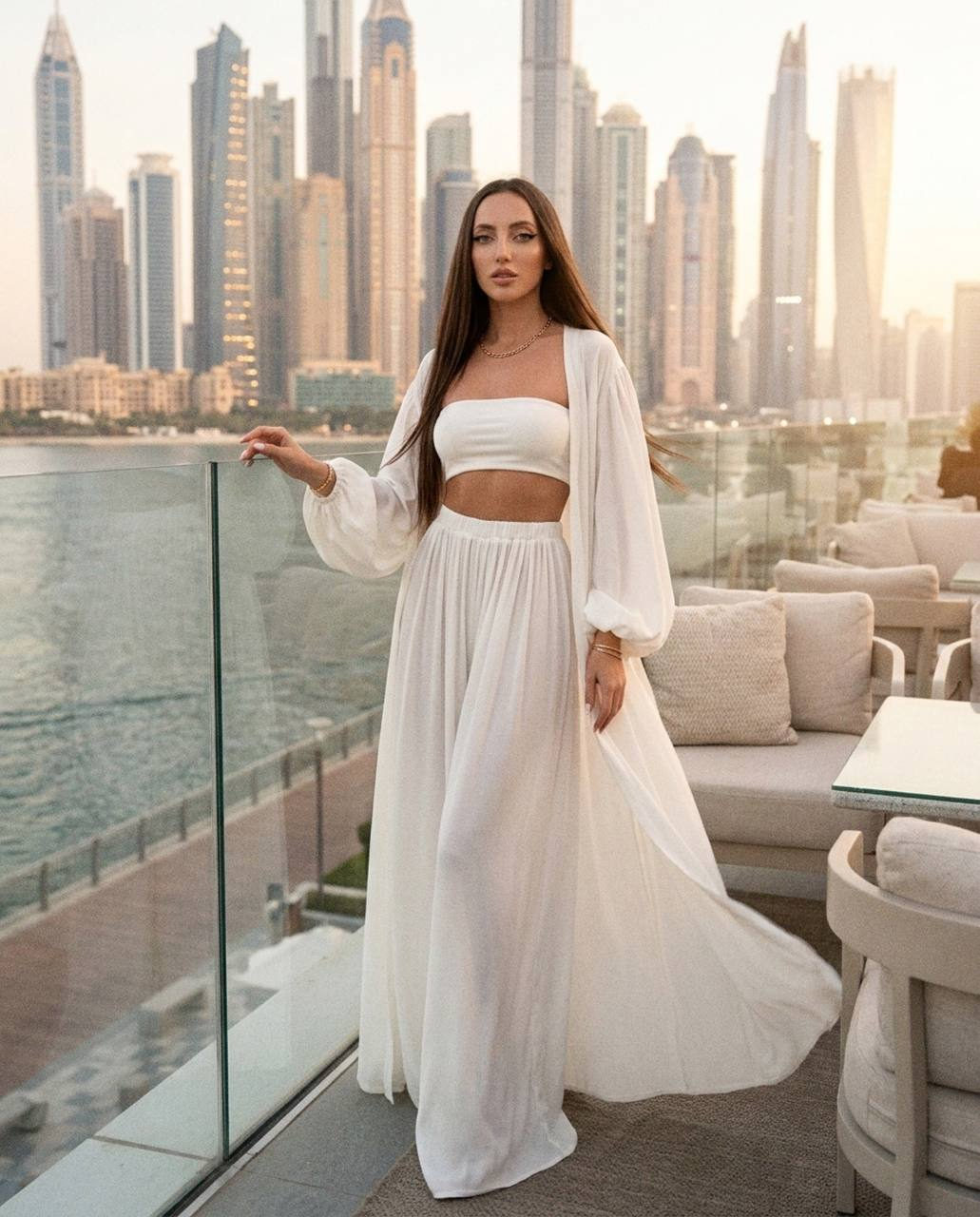 Rooftop White Outfit Golden