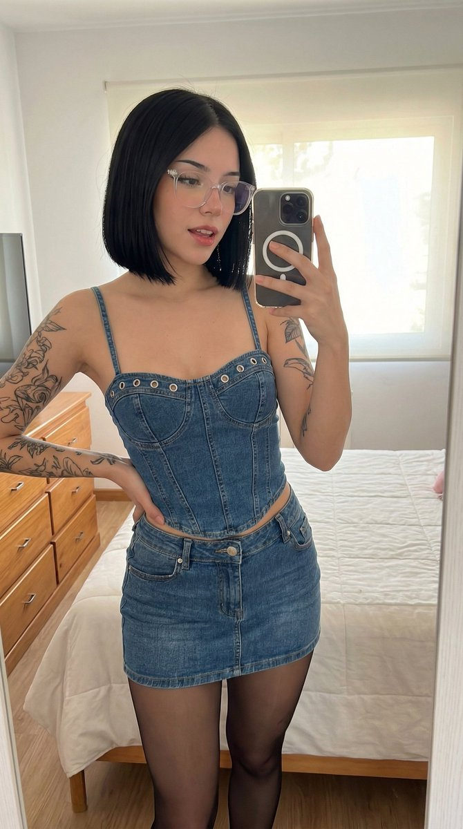 Blue Denim Corset Selfie