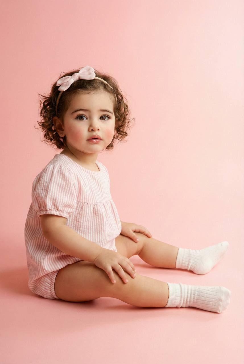 Baby Girl Blushing Innocently on Floor