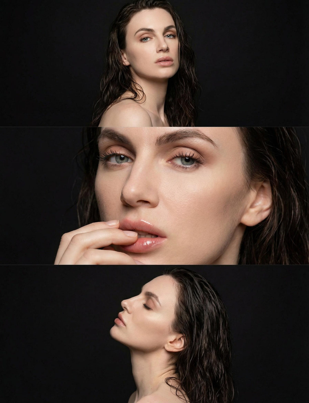Triptych Beauty Portrait: Three-Panel Studio Sequence