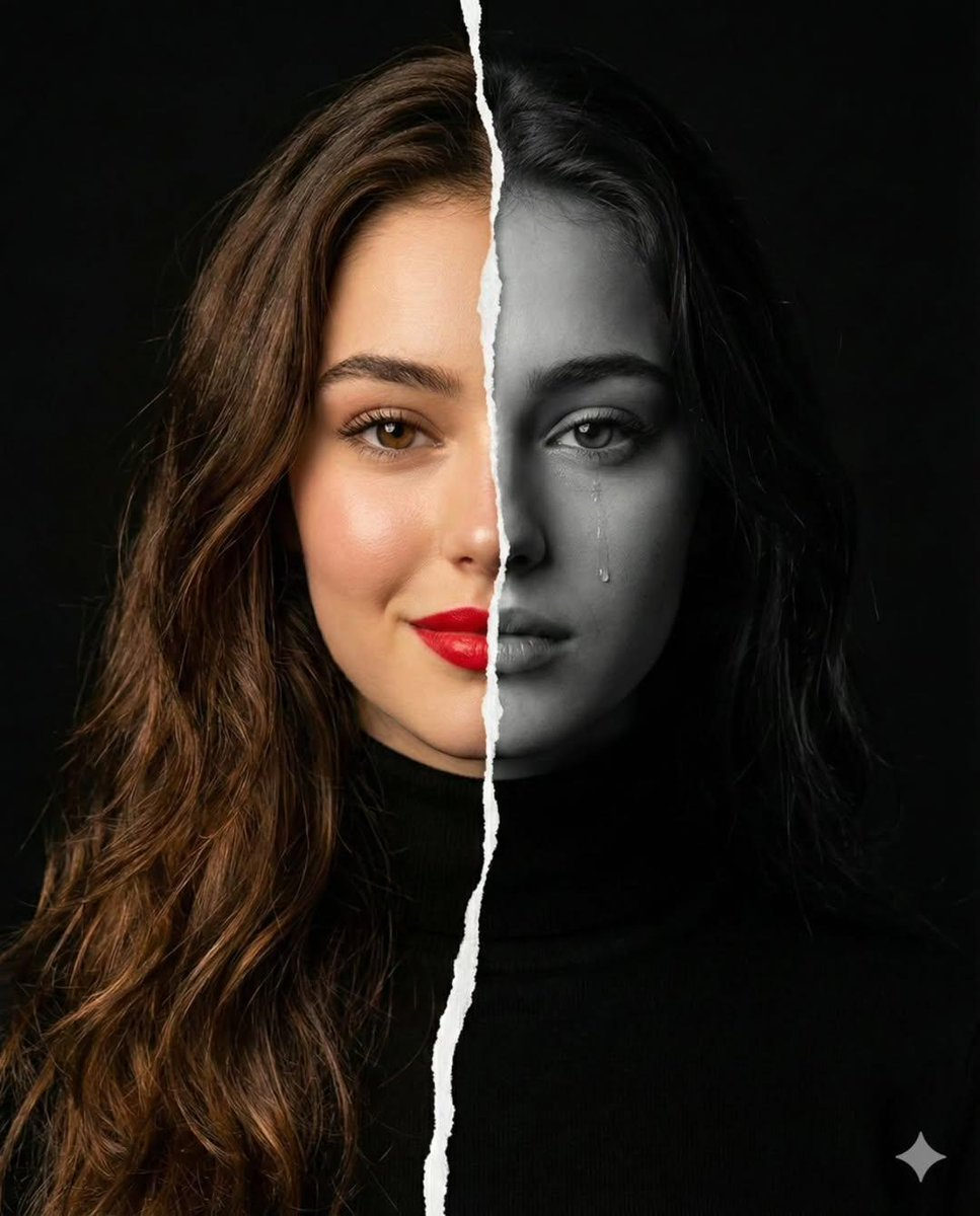 Split Portrait Woman Color and Monochrome