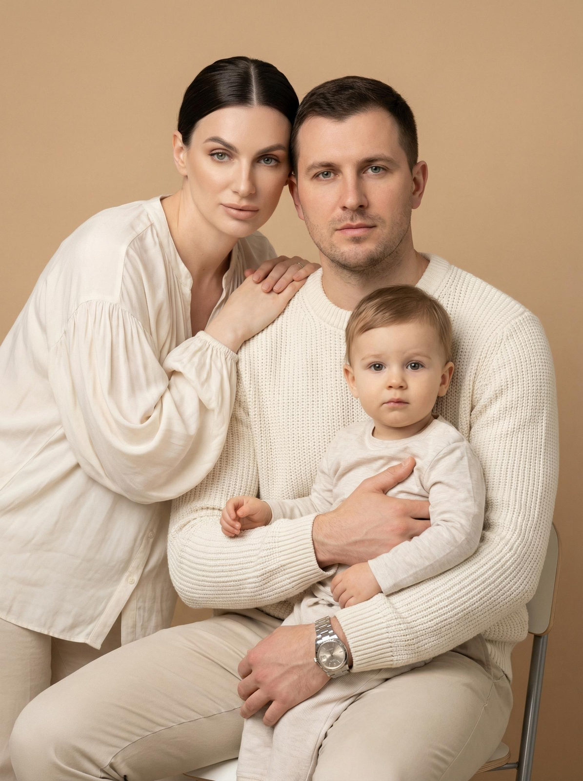 Minimalist Studio Family Portrait with Neutral Tones