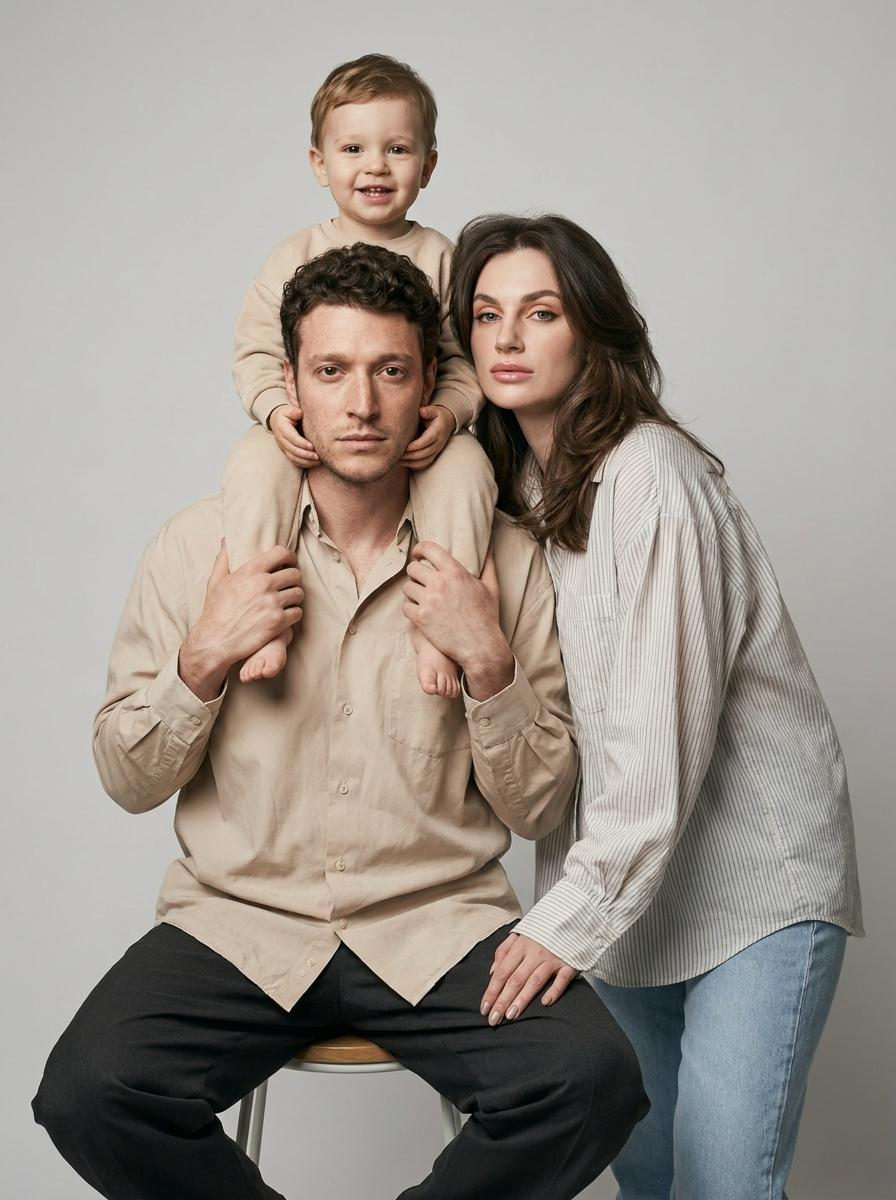 Minimalist Studio Family Portrait with Pastel Makeup
