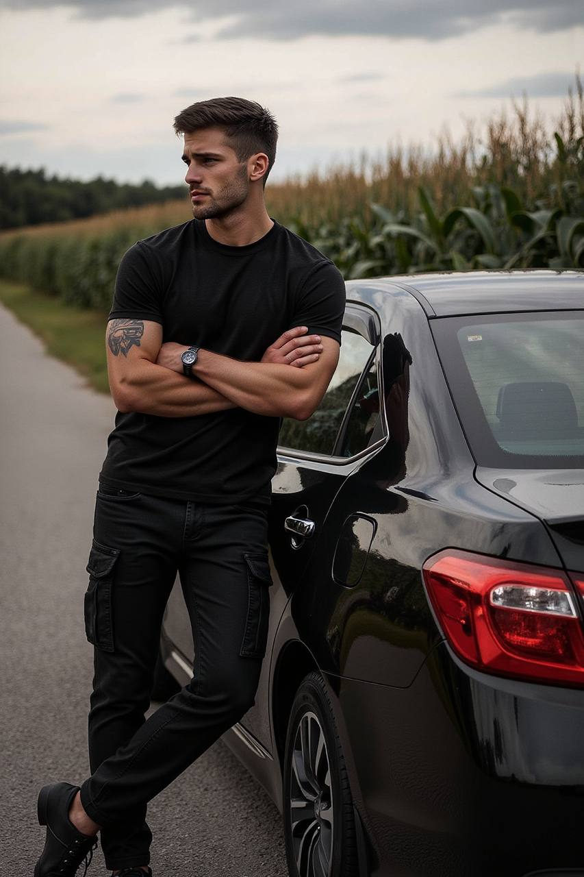 Black Sedan Cornfield Road