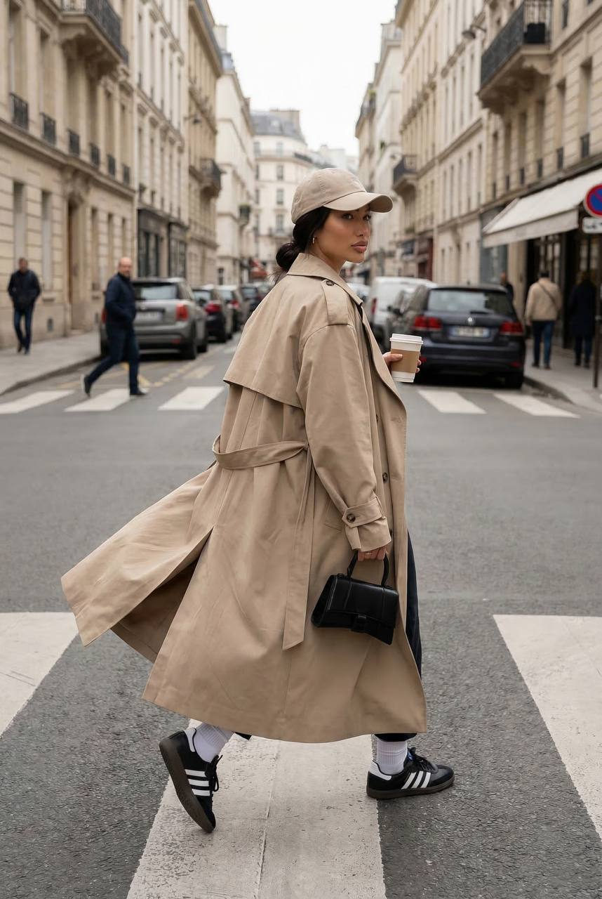 Beige Trench Crosswalk Stride